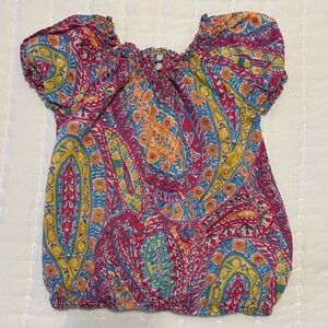 Ralph Lauren Girls Paisley Colorful Peasant Top Puff Short Sleeve Size 4 EUC